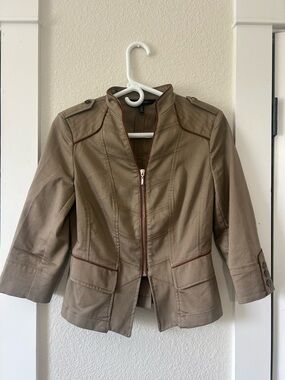 White House Black Market Taupe Utility Jacket with Contrast Trim